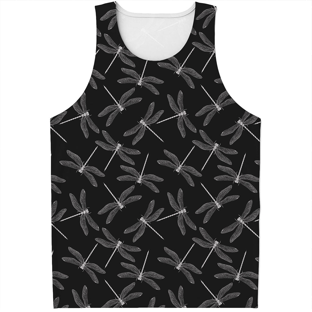 Silver Dragonfly Pattern Print Men's Tank Top