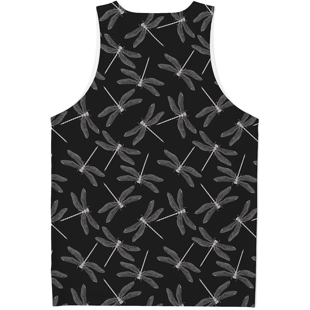 Silver Dragonfly Pattern Print Men's Tank Top