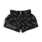 Silver Dragonfly Pattern Print Muay Thai Boxing Shorts