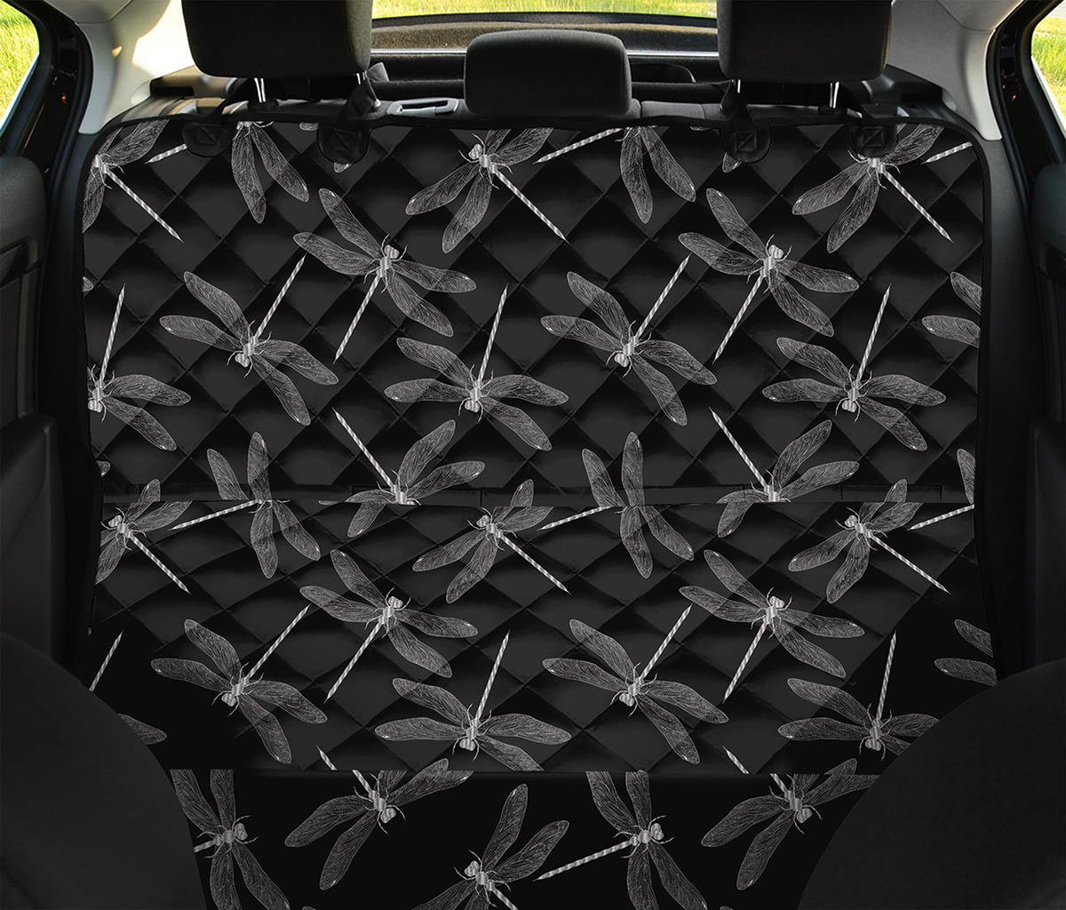 Silver Dragonfly Pattern Print Pet Car Back Seat Cover