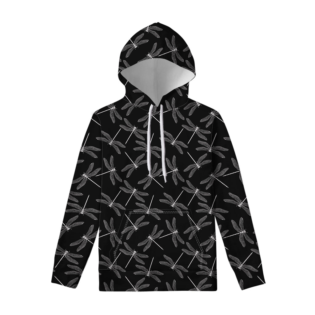 Silver Dragonfly Pattern Print Pullover Hoodie