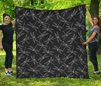 Silver Dragonfly Pattern Print Quilt