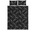 Silver Dragonfly Pattern Print Quilt Bed Set