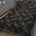 Silver Dragonfly Pattern Print Quilt Bed Set