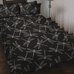 Silver Dragonfly Pattern Print Quilt Bed Set