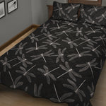 Silver Dragonfly Pattern Print Quilt Bed Set
