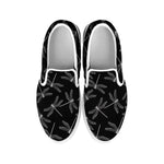 Silver Dragonfly Pattern Print White Slip On Shoes