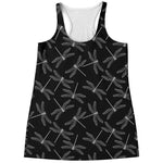 Silver Dragonfly Pattern Print Women's Racerback Tank Top