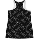 Silver Dragonfly Pattern Print Women's Racerback Tank Top