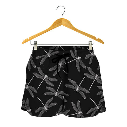 Silver Dragonfly Pattern Print Women's Shorts
