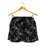 Silver Dragonfly Pattern Print Women's Shorts