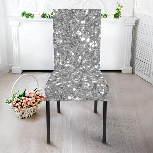 Silver Glitter Artwork Print Dining Chair Slipcover