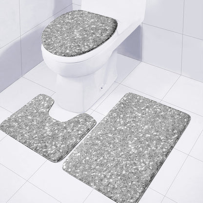 Silver Glitter Artwork Print (NOT Real Glitter) 3 Piece Bath Mat Set