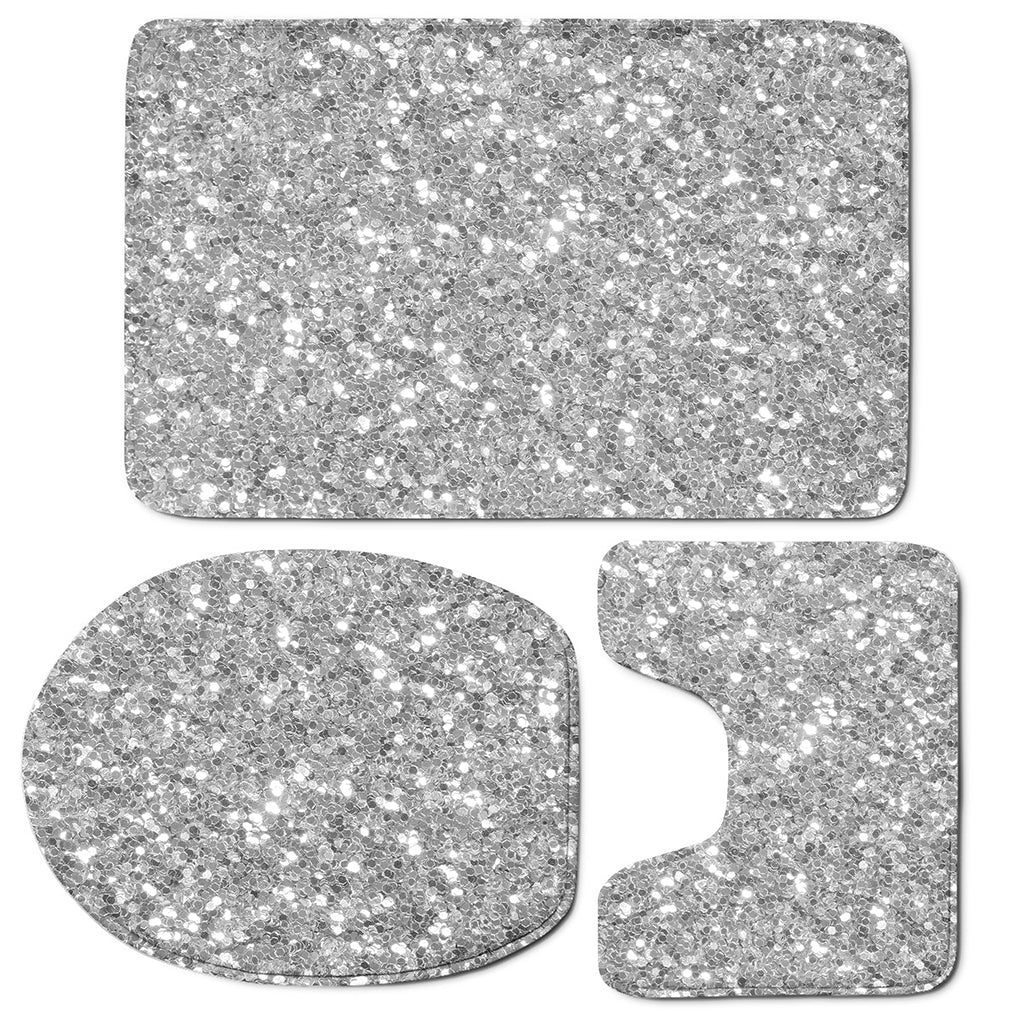 Silver Glitter Artwork Print (NOT Real Glitter) 3 Piece Bath Mat Set