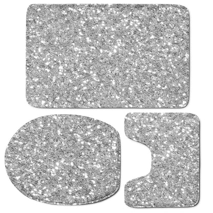 Silver Glitter Artwork Print (NOT Real Glitter) 3 Piece Bath Mat Set