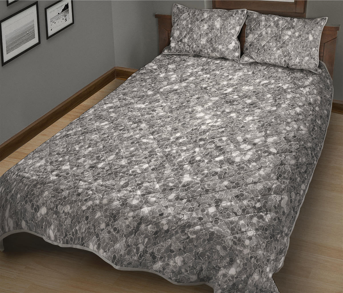 Silver Glitter Artwork Print (NOT Real Glitter) Quilt Bed Set