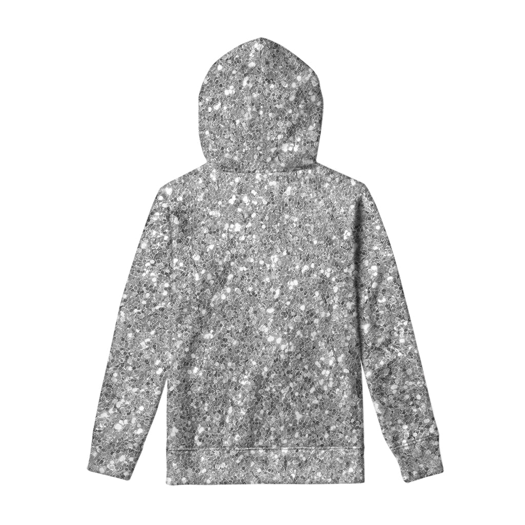 Silver Glitter Artwork Print Pullover Hoodie