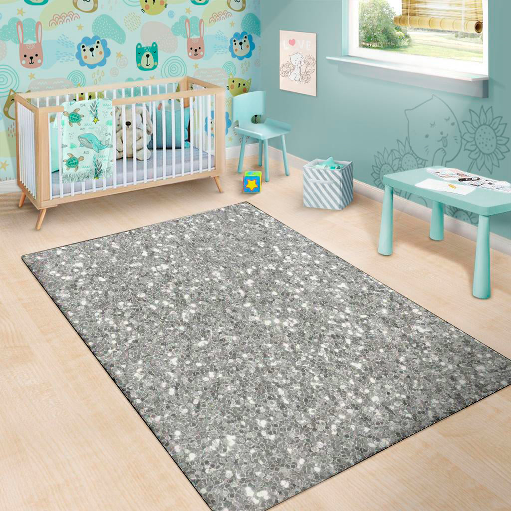 Silver Glitter Texture Print Area Rug