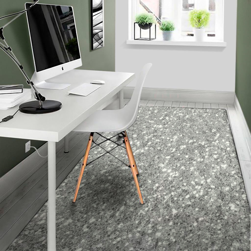 Silver Glitter Texture Print Area Rug