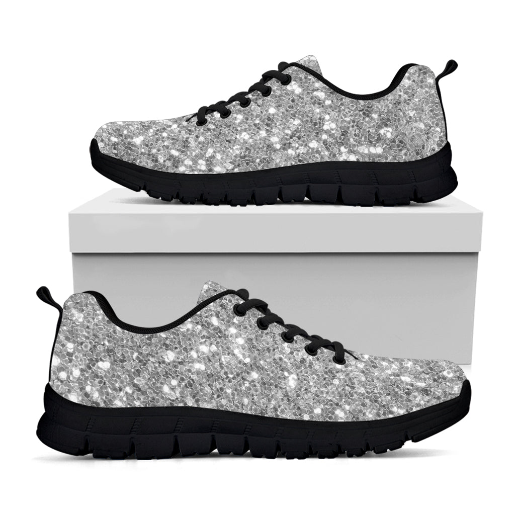 Silver Glitter Texture Print Black Sneakers