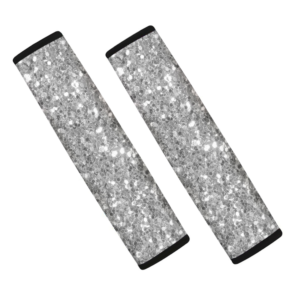 Silver Glitter Texture Print Car Seat Belt Covers