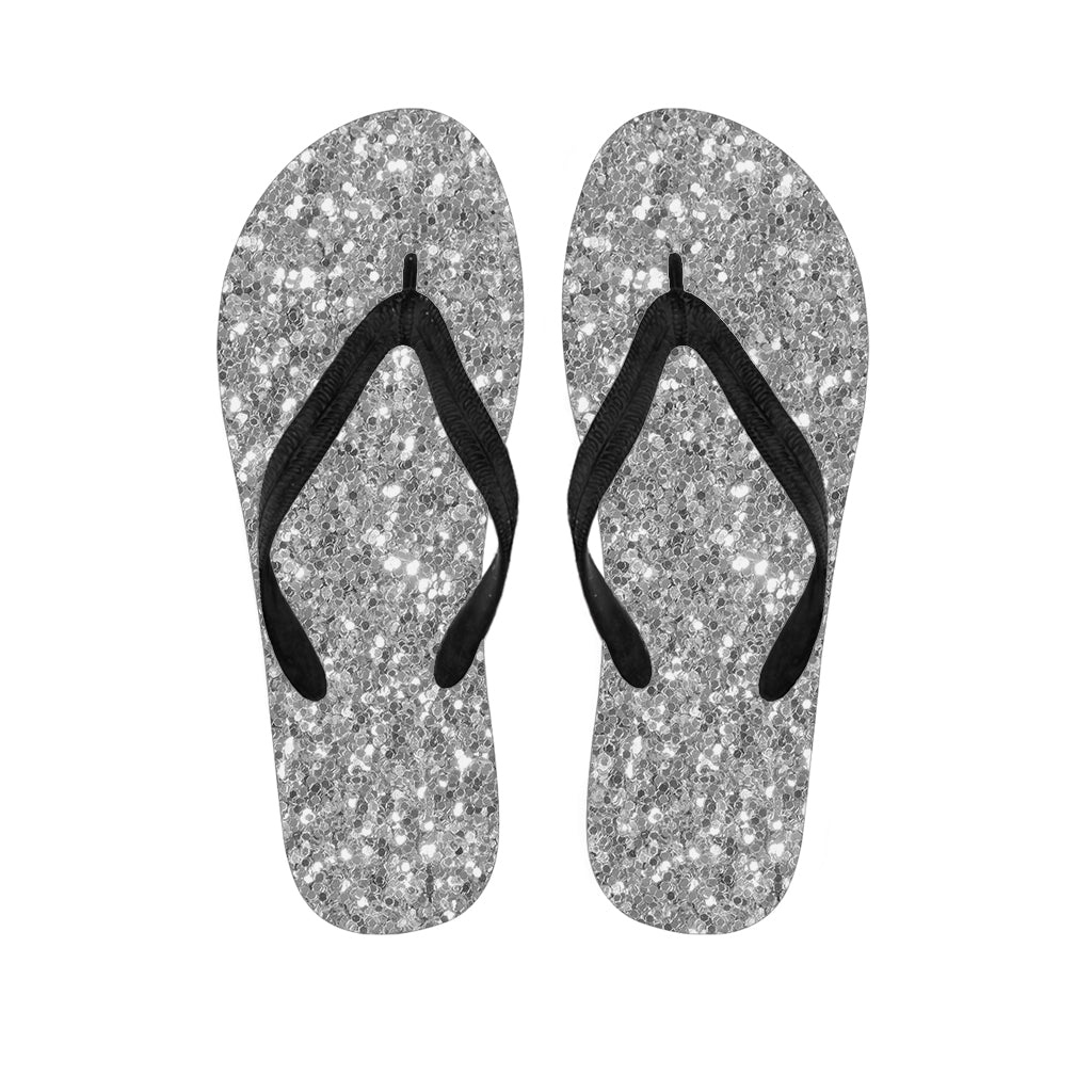 Silver Glitter Texture Print Flip Flops