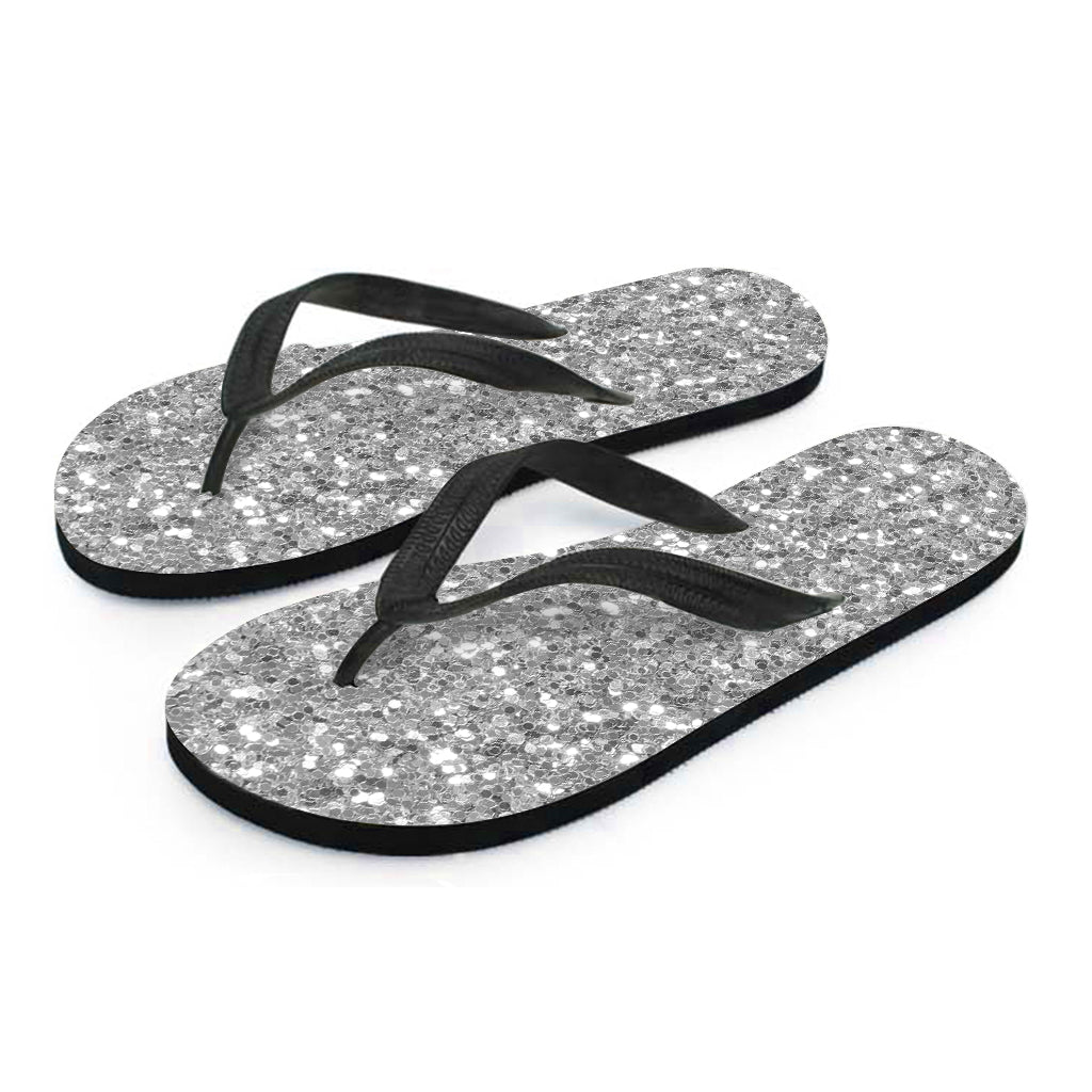 Silver Glitter Texture Print Flip Flops