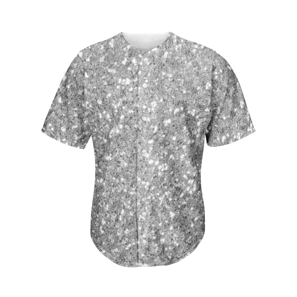 Silver Glitter Texture Print Men's Baseball Jersey