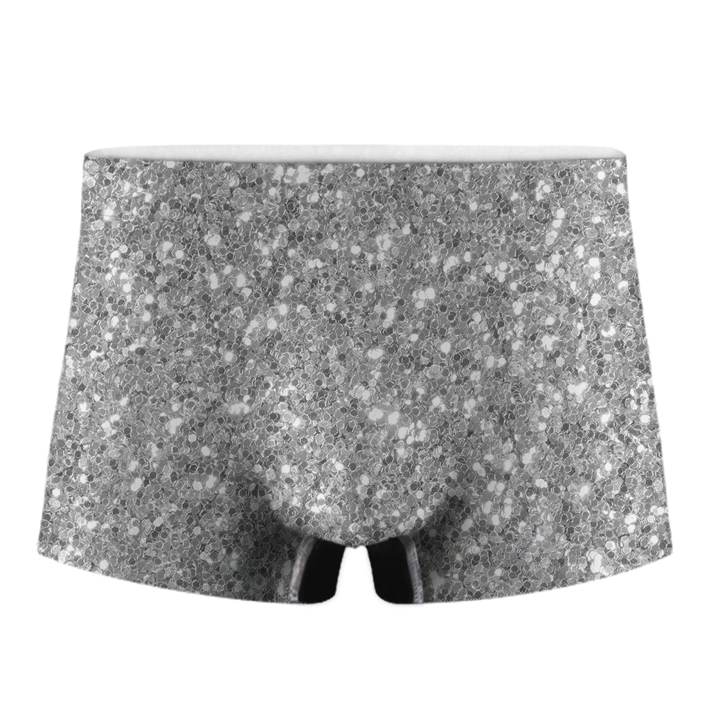 Silver Glitter Texture Print Men's Boxer Briefs