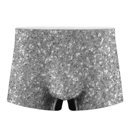 Silver Glitter Texture Print Men's Boxer Briefs