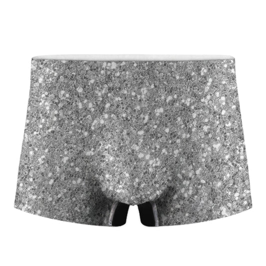 Silver Glitter Texture Print Men's Boxer Briefs