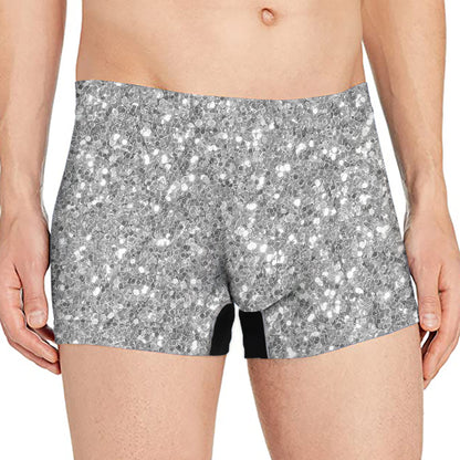 Silver Glitter Texture Print Men's Boxer Briefs