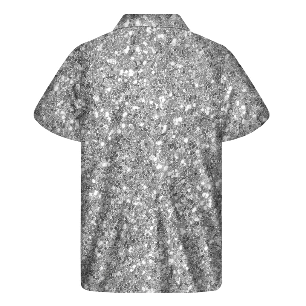 Silver Glitter Texture Print Men's Short Sleeve Shirt
