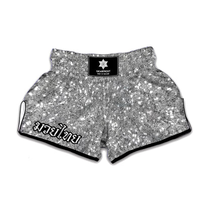 Silver Glitter Texture Print Muay Thai Boxing Shorts