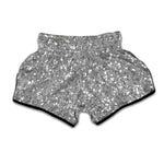 Silver Glitter Texture Print Muay Thai Boxing Shorts