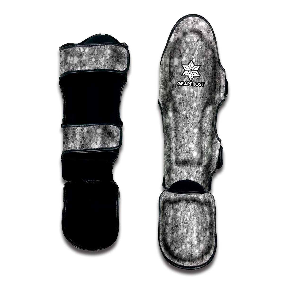 Silver Glitter Texture Print Muay Thai Shin Guard