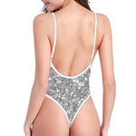 Silver Glitter Texture Print One Piece High Cut Swimsuit