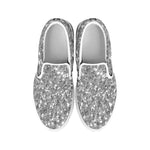 Silver Glitter Texture Print White Slip On Shoes