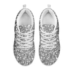 Silver Glitter Texture Print White Sneakers