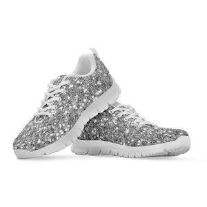 Silver Glitter Texture Print White Sneakers