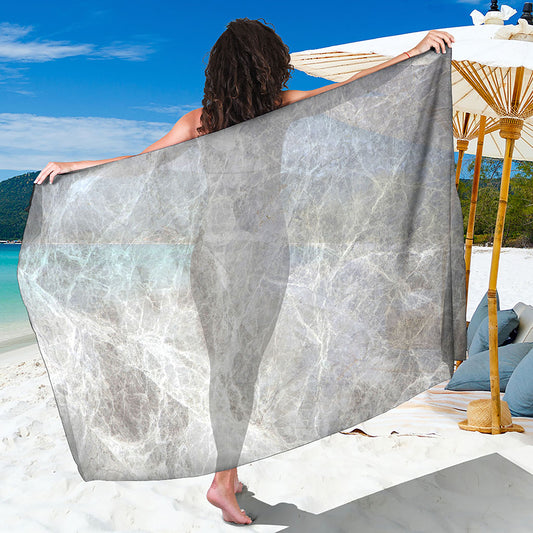 Silver Grey Marble Print Beach Sarong Wrap