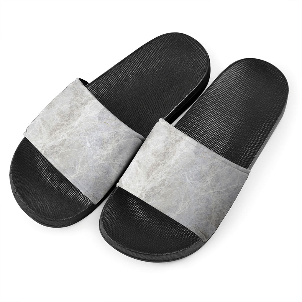 Silver Grey Marble Print Black Slide Sandals
