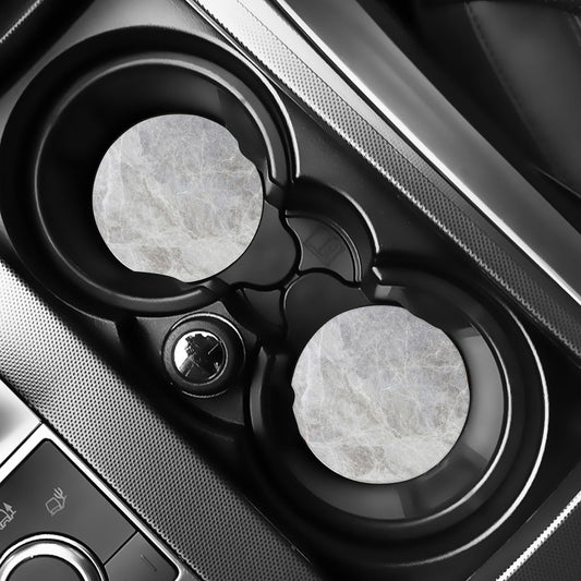Silver Grey Marble Print Car Coasters