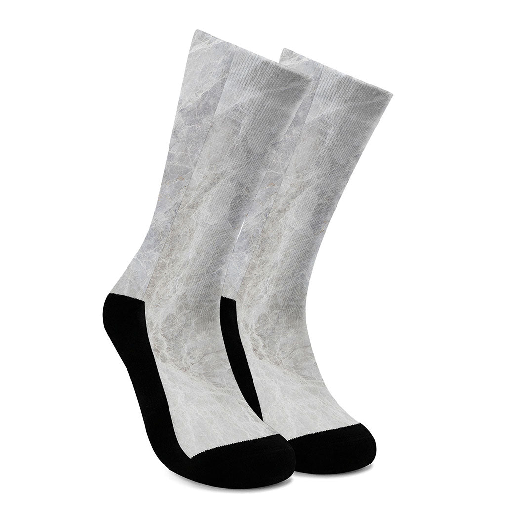 Silver Grey Marble Print Crew Socks