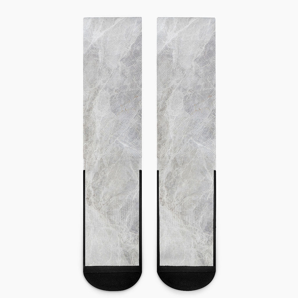 Silver Grey Marble Print Crew Socks