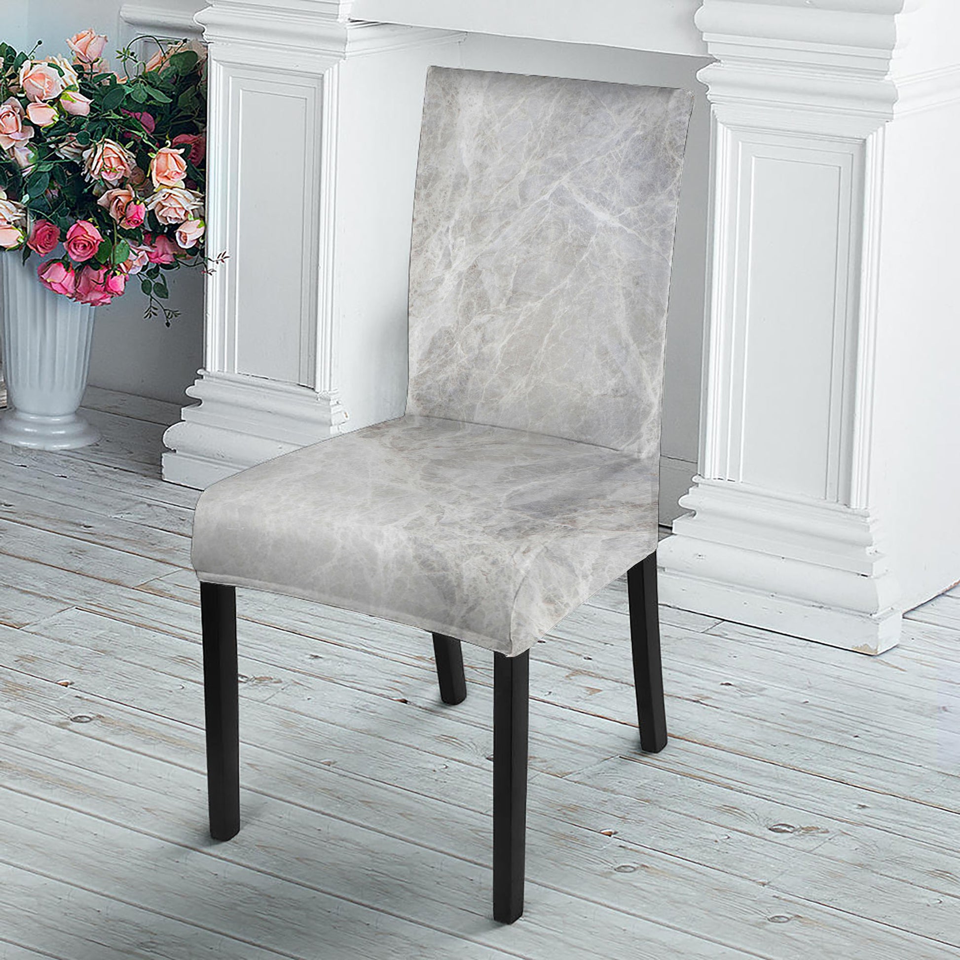 Silver Grey Marble Print Dining Chair Slipcover