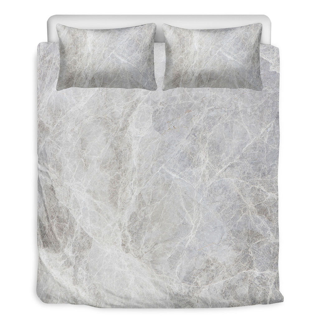 Silver Grey Marble Print Duvet Cover Bedding Set