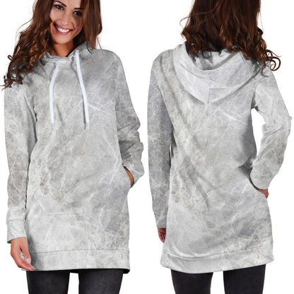 Silver Grey Marble Print Hoodie Dress GearFrost