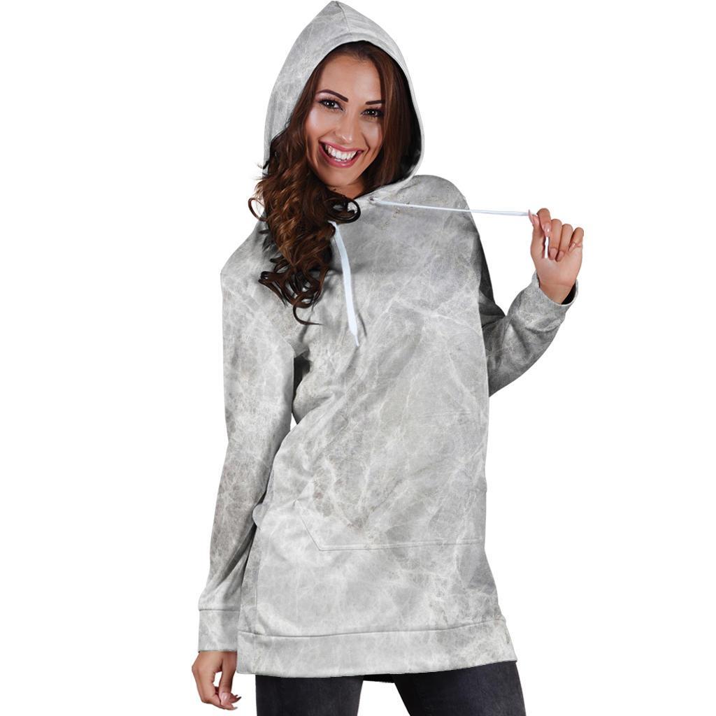 Silver Grey Marble Print Hoodie Dress GearFrost