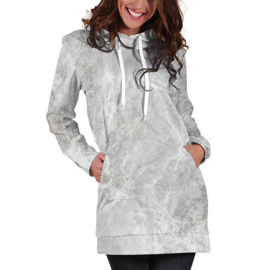 Silver Grey Marble Print Hoodie Dress GearFrost